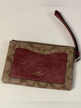 Coach Signature Canvas Burgundy Wristlet